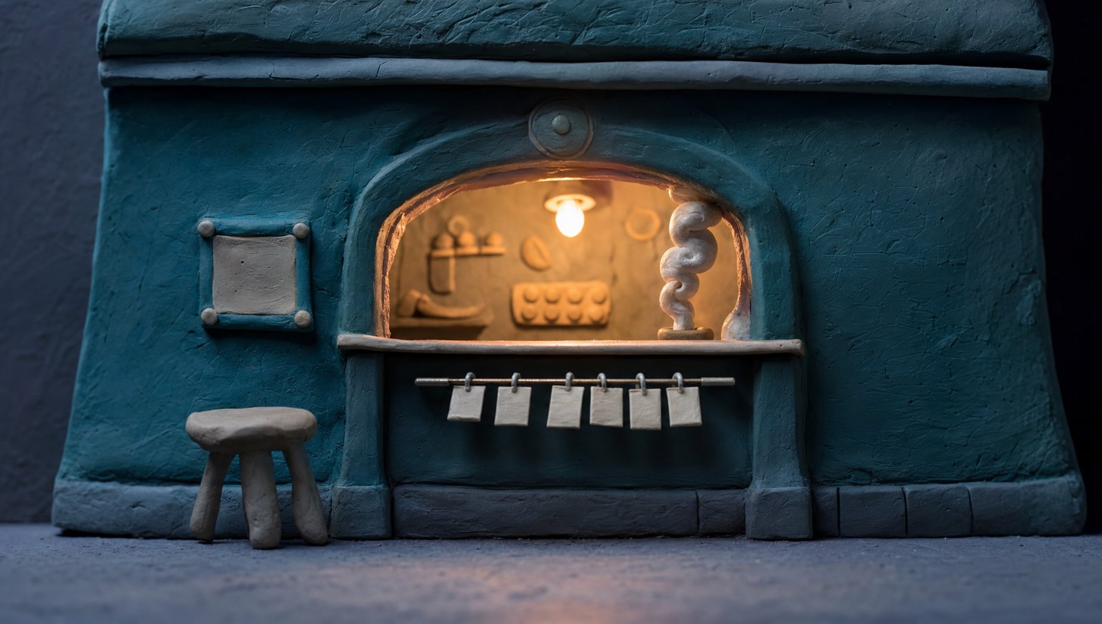 The service hatch as a handmade claymation set